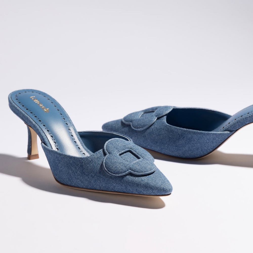 Price Firm - LARROUDÉ Flora Leather Mules - Denim